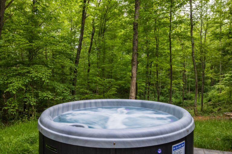 Private, secluded hot tub looking into the forest